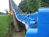 Riders' point of view of the first lift hill