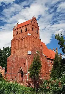 Gothic church in Lignowy. Front elevation.