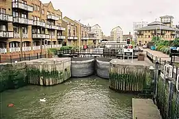 Limehouse Basin Lock separating Limehouse Basin from the Thames