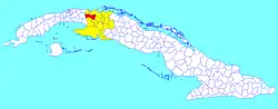 Limonar municipality (red) within  Matanzas Province (yellow) and Cuba
