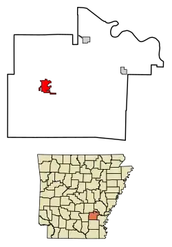 Location of Star City in Lincoln County, Arkansas.