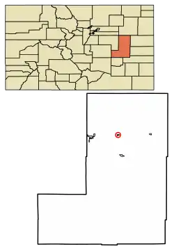 Location of the Town of Genoa in Lincoln County, Colorado.