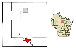 Location of Merrill in Lincoln County, Wisconsin.