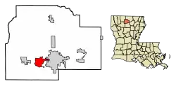 Location of Grambling in Lincoln Parish, Louisiana.