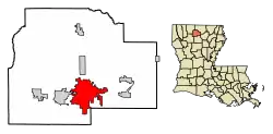 Location of Ruston in Lincoln Parish, Louisiana.