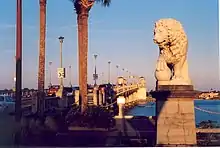 A Medici lion on the bridge, prior to renovation and relocation.