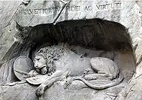 The Lion Monument in Lucerne, Switzerland, commemorates the sacrifice of the Swiss Guards at the Tuileries in 1792.