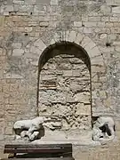 Lions from the early church in reuse on a 15th-century door
