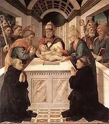 Filippo Lippi, The Presentation in the Temple, with Philip Benizi on the left and Pellegrino Laziosi (Latiosi) on the right
