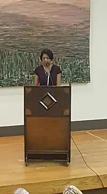 Dilruba Ahmed delivers the keynote speech at the 2018 LitLife Poetry Conference, Rosemont College.