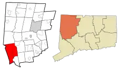 New Milford's location within Litchfield County and Connecticut