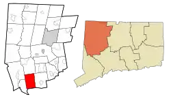 Roxbury's location within Litchfield County and Connecticut