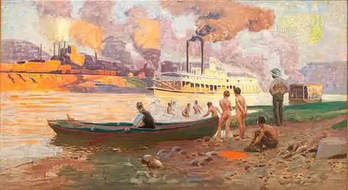 Steamboat on the Ohio, 1896, oil on canvas, by Thomas Pollock Anshutz