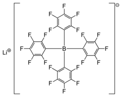 Lithium tetrakis(pentafluorophenyl)borate is the lithium salt of a highly lipophilic tetraarylborate anion, often referred to as a weakly coordinating anion.