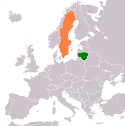 Map indicating locations of Lithuania and Sweden