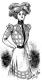 Sketch (1898) of a dress with chemisette and cravat