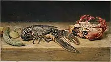 Lobster, Crab, and a Cucumber by Hunt (1826 or 1827)