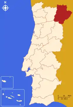 The location of the District of Bragança within continental Portugal