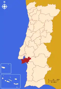 Location of the Peninsula of Setúbal in context of the national borders