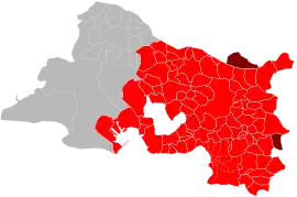 Territory of the metropolis of Aix-Marseille-Provence (in red the communes of Bouches-du-Rhône , in dark red those of Var and Vaucluse ).