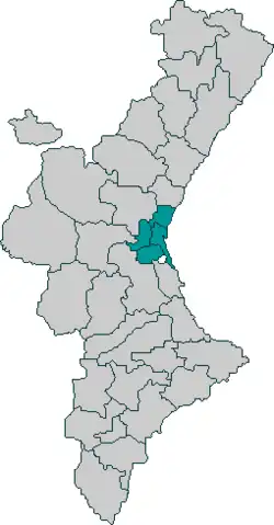 Huerta de Valencia on map of Valencian Community