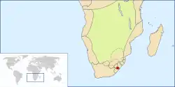 Location of Griqualand East in Southern Africa (~1862–1879)