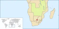 Location of Stellaland in Southern Africa (1882–1885)