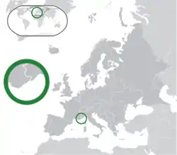 Location of Monaco (green)in Europe (green & dark grey)