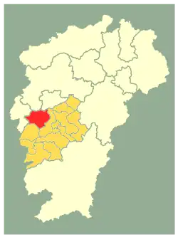 Location of Anfu County (red) within Ji'an City (gold) and Jiangxi