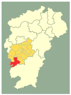 Location of Suichuan County (red) within Ji'an City (gold) and Jiangxi