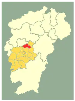 Location of Xiajiang County (red) within Ji'an City (gold) and Jiangxi