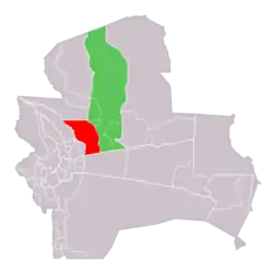 San Julián Municipality (red) within Ñuflo de Chávez Province (green) and Santa Cruz Department of Bolivia