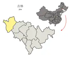 Location of Baicheng City (yellow) in Jilin (light grey)