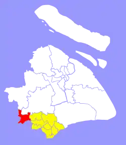 Location (shown in red) in Jinshan District (shown in yellow) within Shanghai