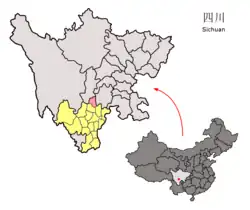Location of Ganluo County (pink) and Liangshan Prefecture (yellow) within Sichuan