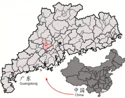 Location of Gaoyao (red) within Zhaoqing City and Guangdong province