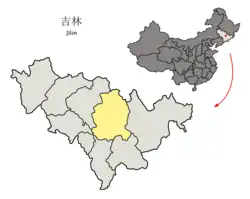 Location Jilin City (yellow) in Jilin Province (light grey) and China