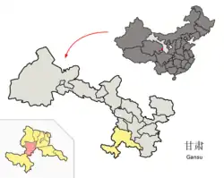 Luqu County (pink) within Gannan Prefecture (yellow) and Gansu