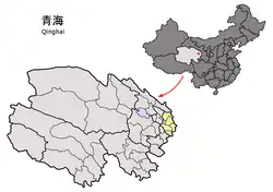 Ping'an (pink) within Haidong City (yellow) and Qinghai