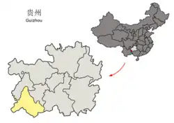 Location of Qianxinan Buyei and Miao Autonomous Prefecture within Guizhou