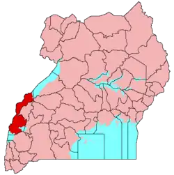 Location of Rwenzururu (red)in Uganda (pink)