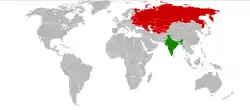 Map indicating locations of India and USSR