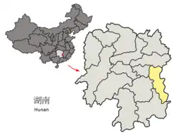 Location of Zhuzhou City jurisdiction in Hunan