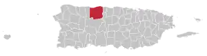 Map of Puerto Rico highlighting Arecibo Municipality