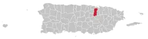 Map of Puerto Rico highlighting Bayamón Municipality