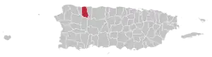 Map of Puerto Rico highlighting Camuy Municipality