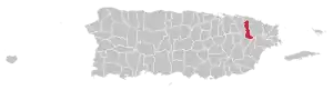 Map of Puerto Rico highlighting Canóvanas Municipality