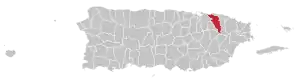 Map of Puerto Rico highlighting Carolina Municipality