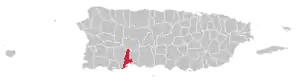 Map of Puerto Rico highlighting Guayanilla Municipality