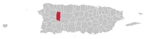 Map of Puerto Rico highlighting Lares Municipality